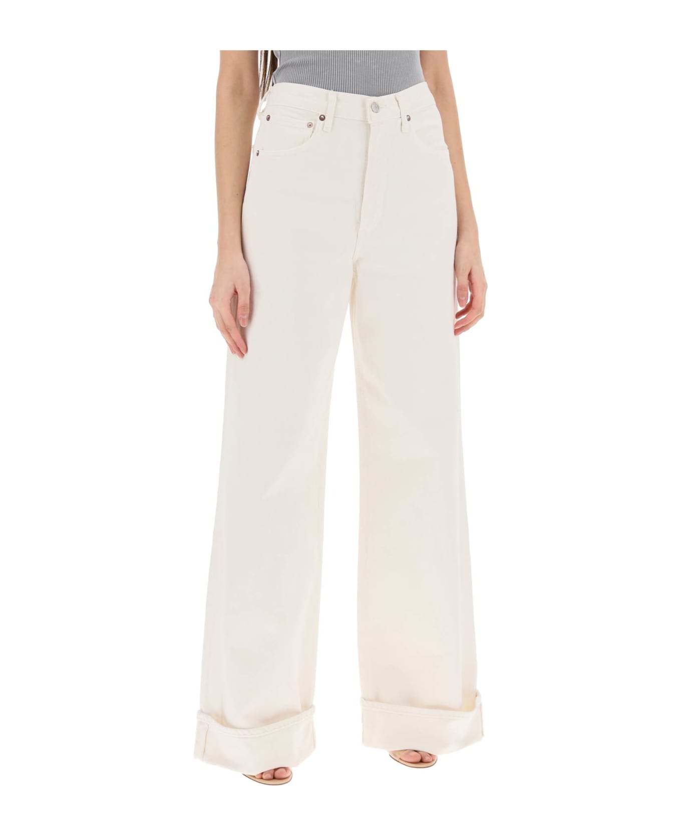 AGOLDE Dame Wide Leg Jeans - FORTUNE COOKIE (White)