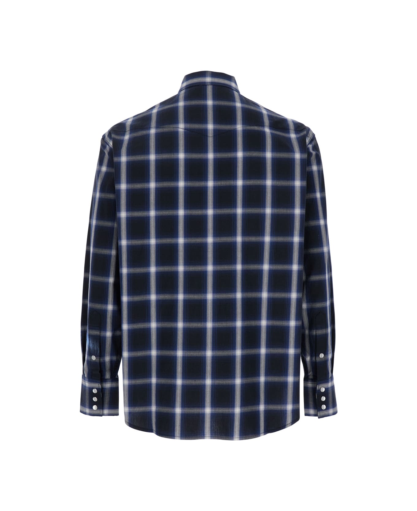 Tonywack Blue Shirt With Classic Collar And All-over Check Motif In Cotton Man - Blu
