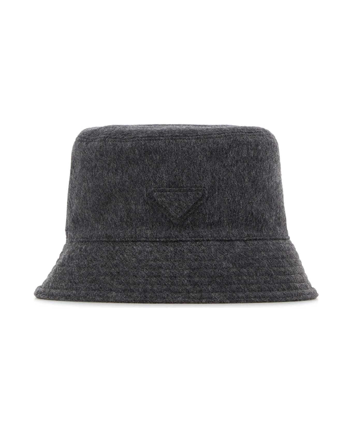 Prada Dark Grey Felt Bucket Hat - ARDESIA