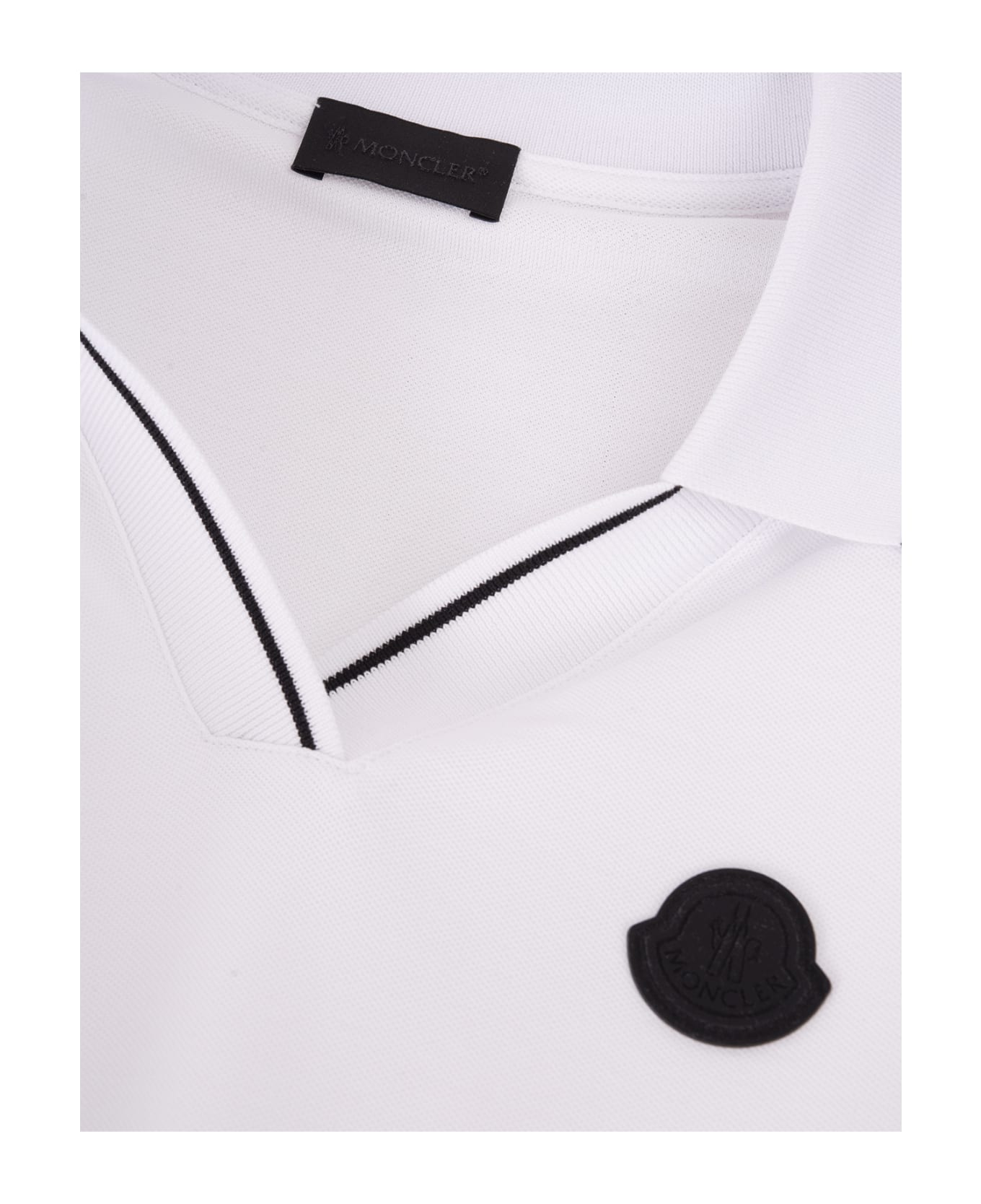 Moncler White Polo Shirt With Iconic Felt - White