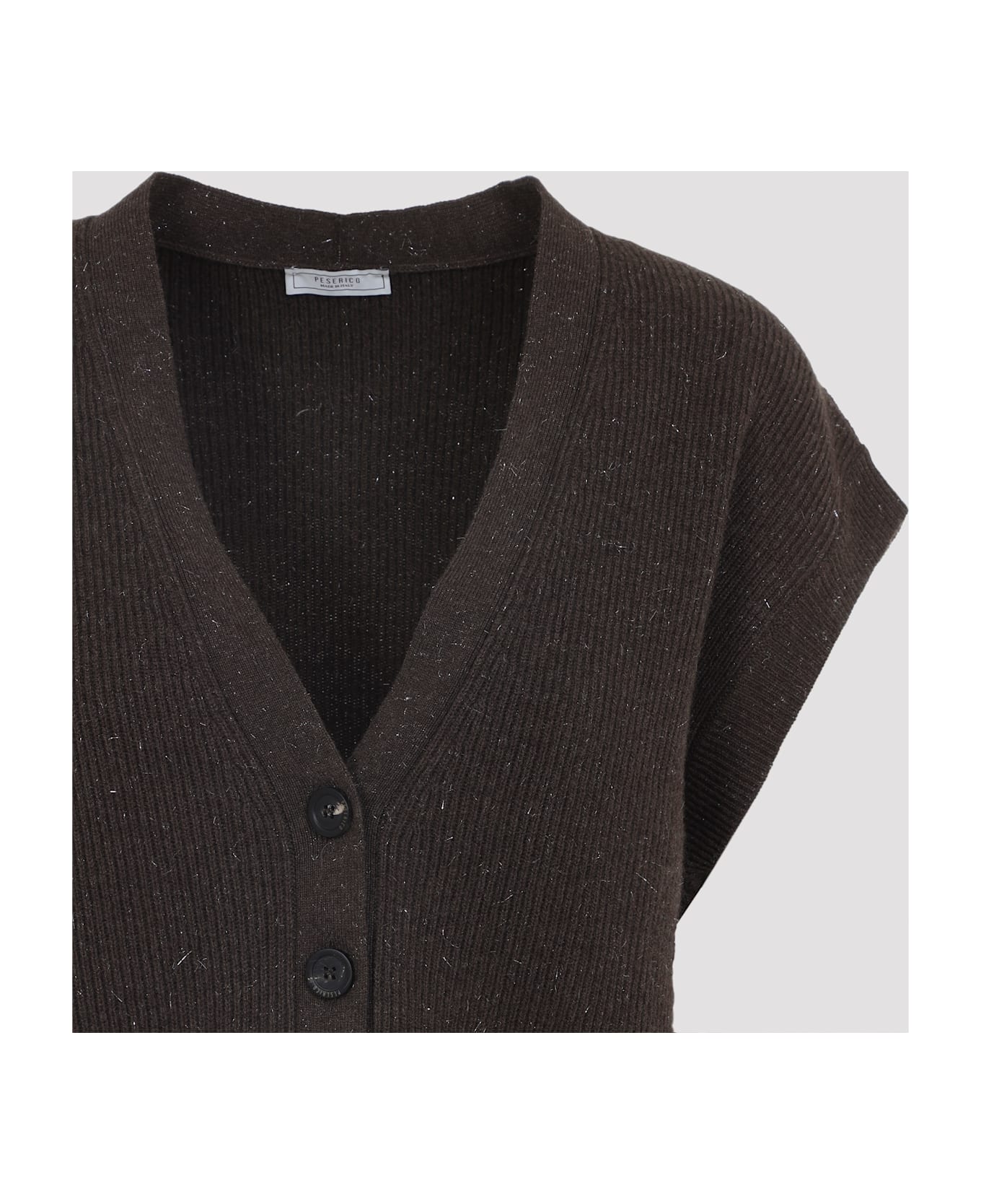 Peserico Lurex Sleeveless Cardigan - Marrone Ebano