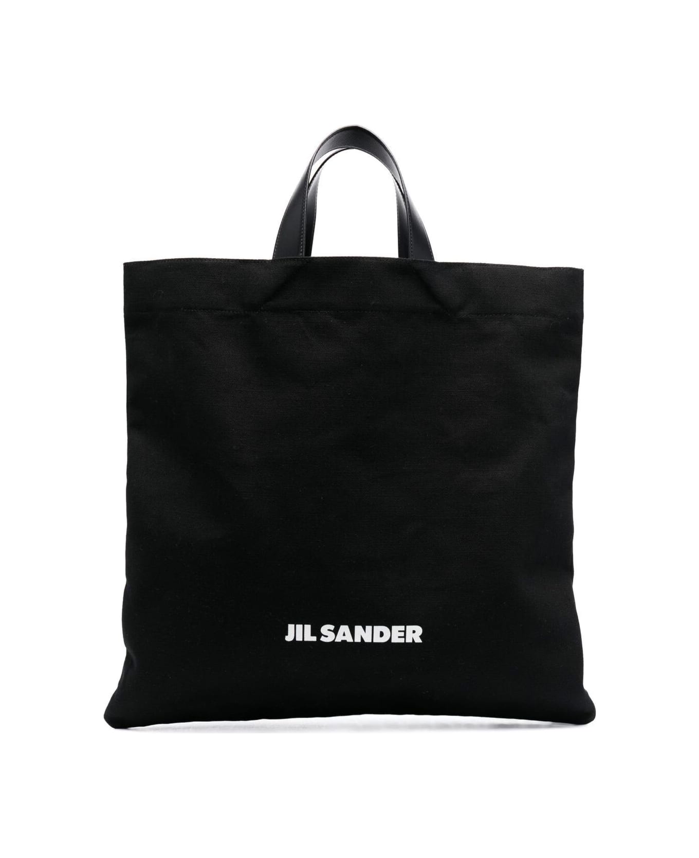 Jil Sander Black Tote Bag With Logo Print In Canvas Man - Black トートバッグ
