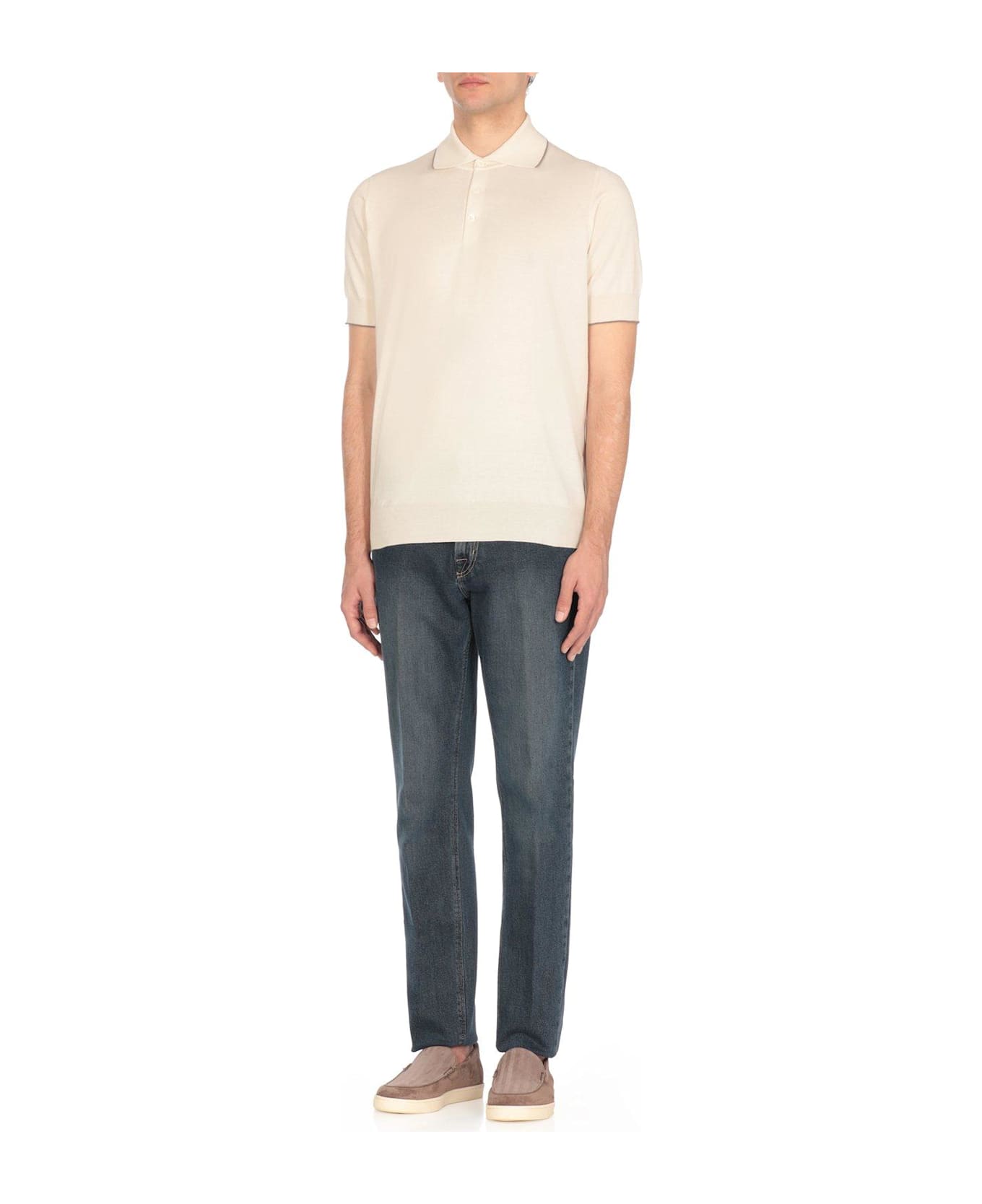 Brunello Cucinelli Short Sleeved Polo Shirt - White