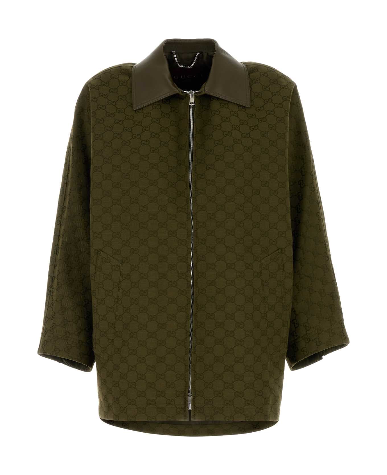 Gucci Olive Green Gg Fabric Jacket - GREEN