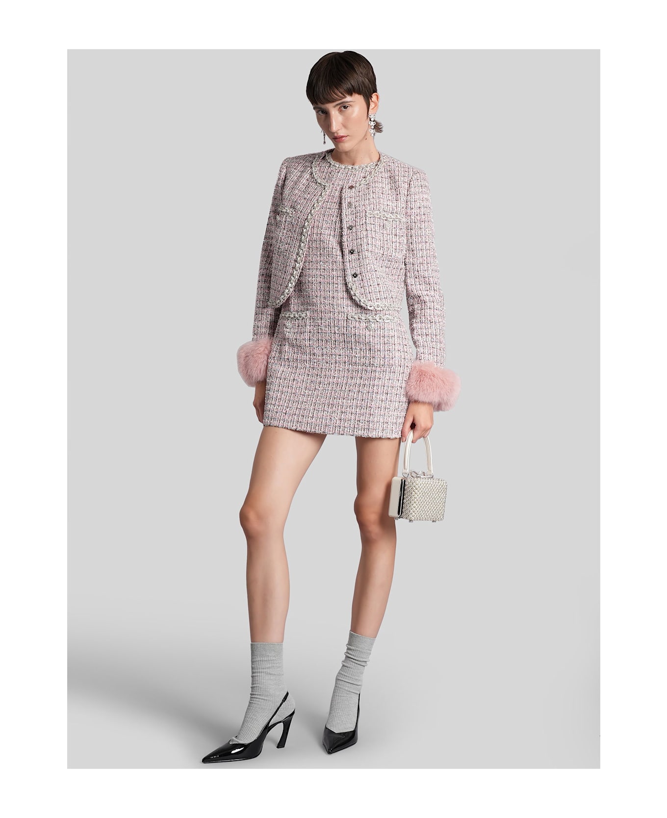 self-portrait Mini Dress In Rose-pink Wool - rose-pink