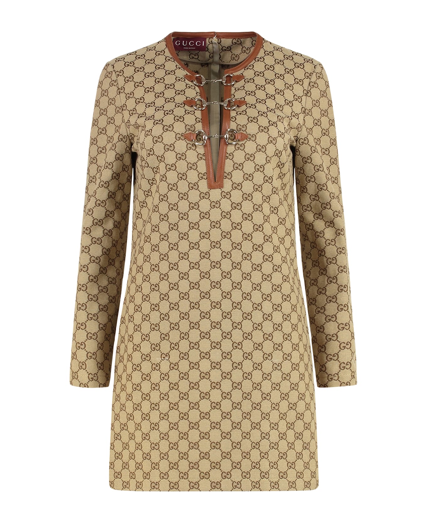 Gucci Gg Jacquard Fabric Dress - Camel