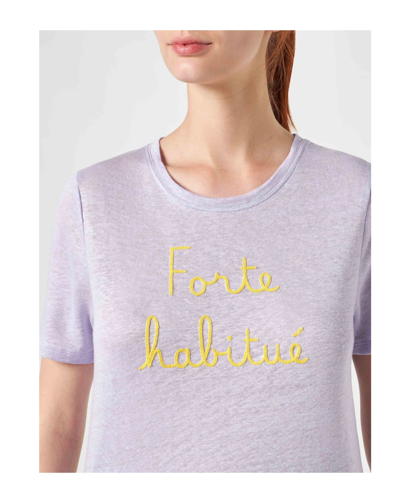 MC2 Saint Barth Linen T-shirt With Forte Habituè Embroidery - PURPLE