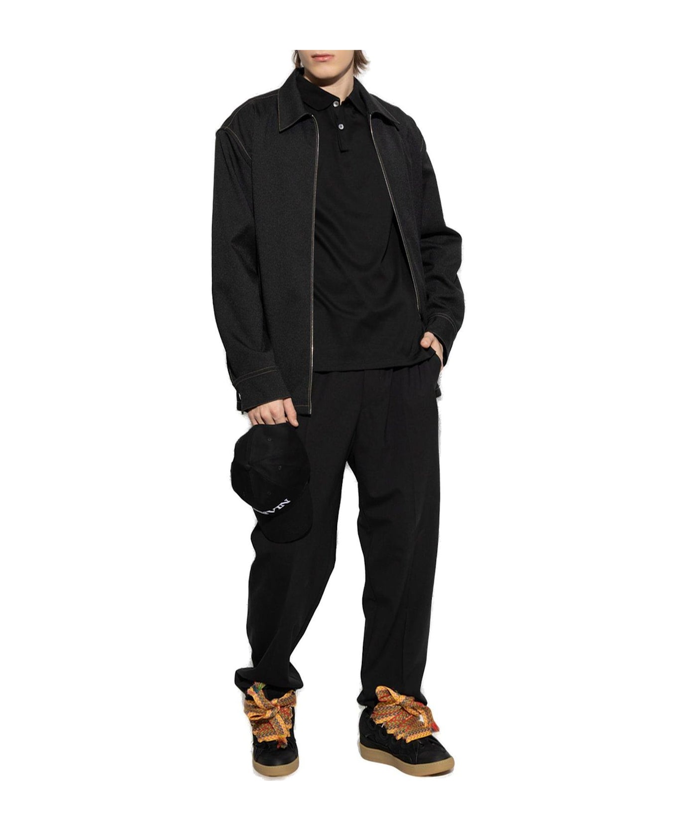 Lanvin Logo Embroidered Polo Shirt - Black