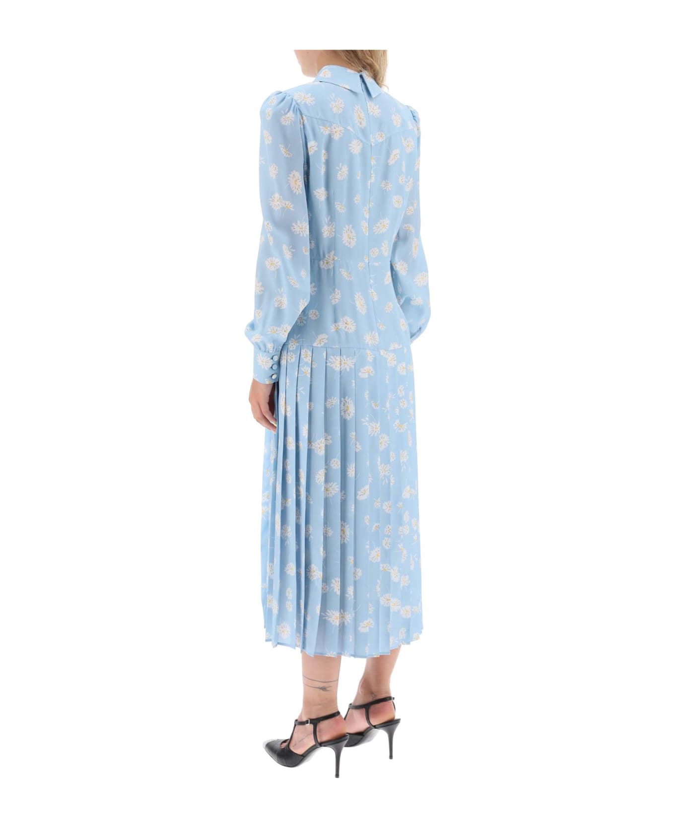 Alessandra Rich Crepe De Chine Shirt Dress With Daisy Motif - PALE BLUE (Light blue)