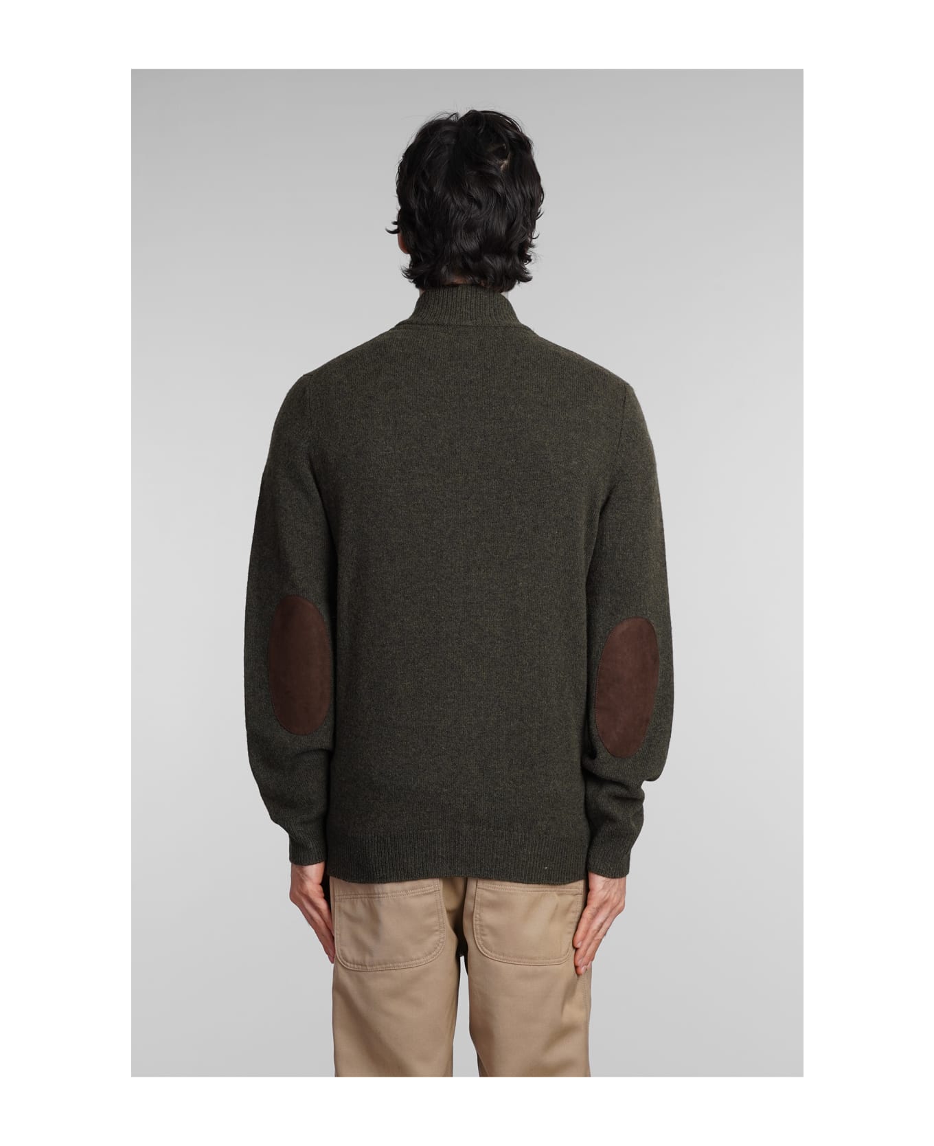 Barbour Patch Zip Card Cardigan In Green Wool - Seaweed