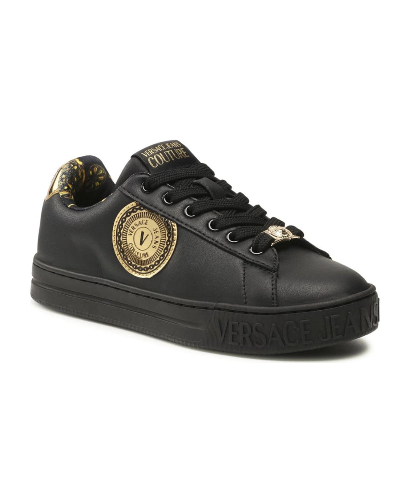 Versace Jeans Couture Jeans Couture Leather Logo Sneakers - Black