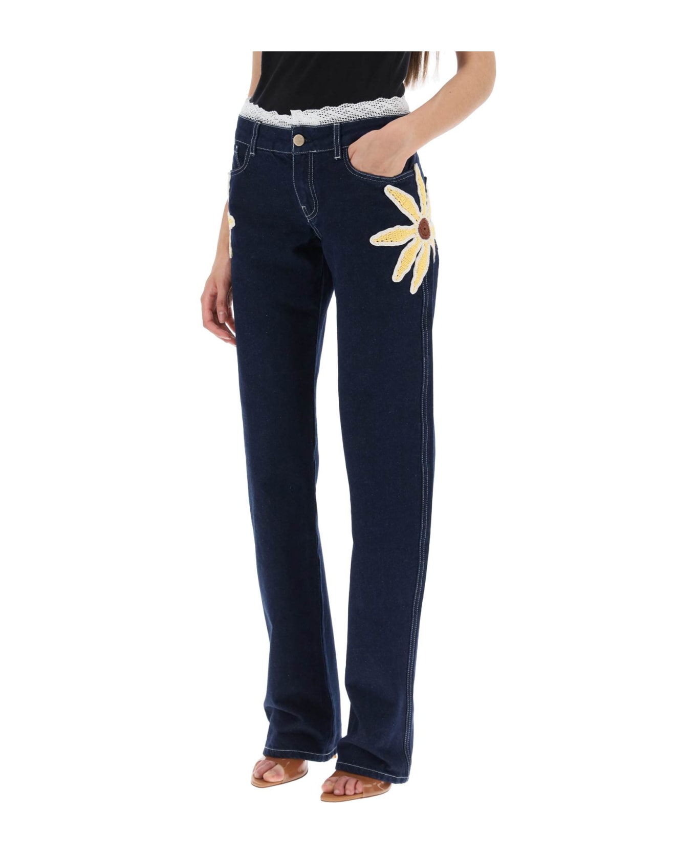 SIEDRES Low-rise Jeans With Crochet Flowers - BLUE (Blue) デニム