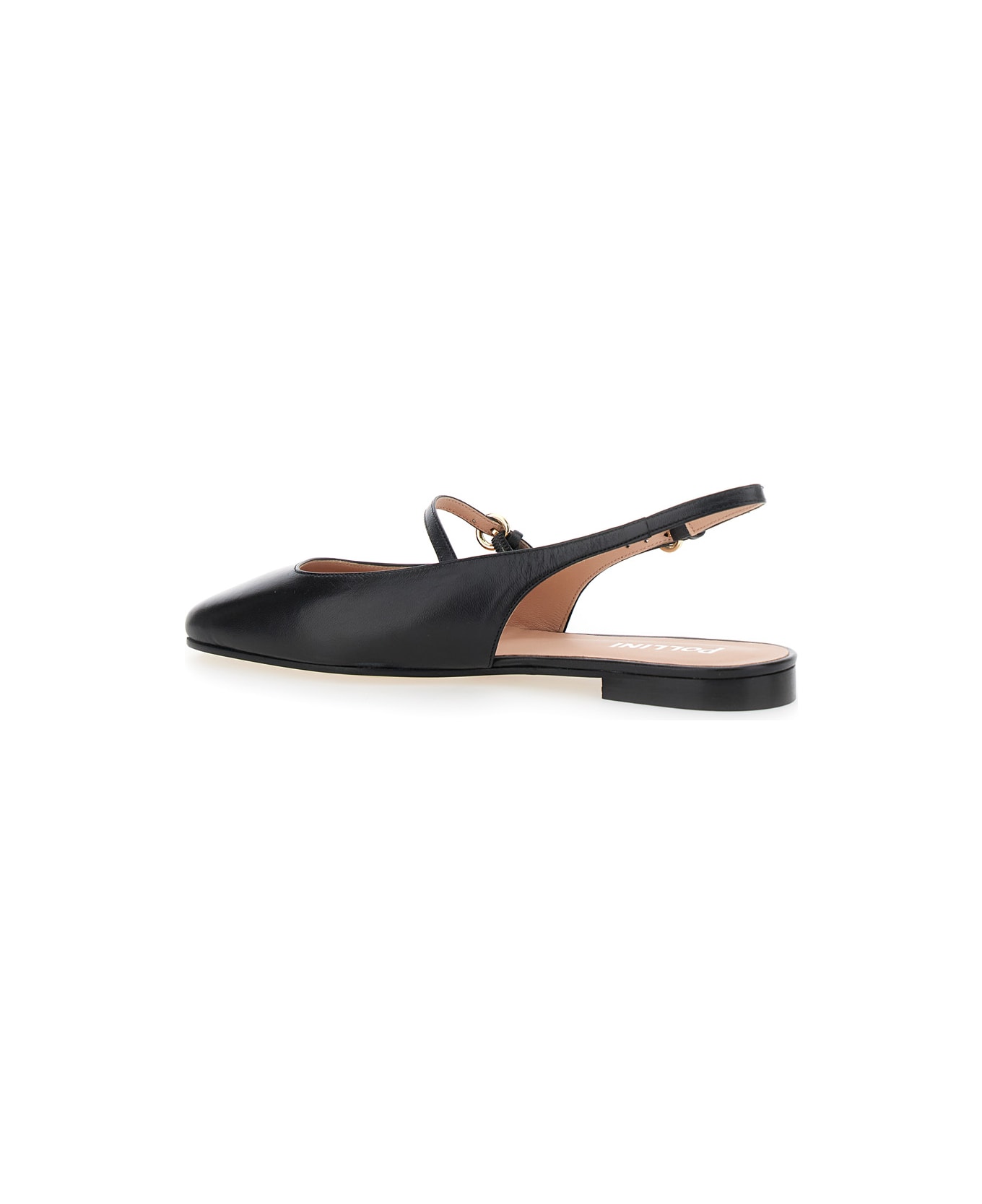Pollini Black Slingback Ballerinas With Adjustable Strap In Leather Woman - Black