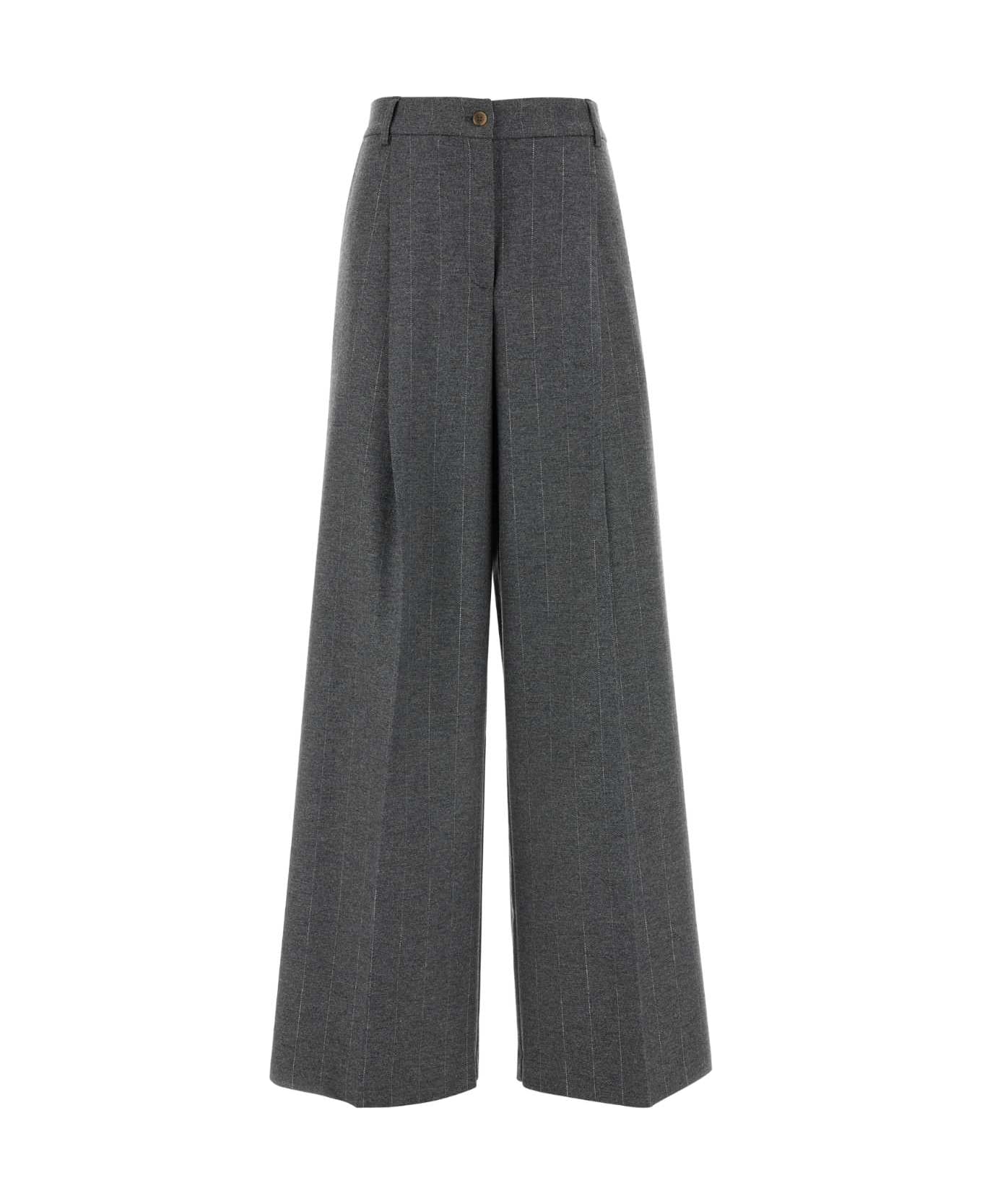 Hebe Studio Embroidered Stretch Wool Blend Gabrielle Wide-leg Pant - GREYPINSTRIPE