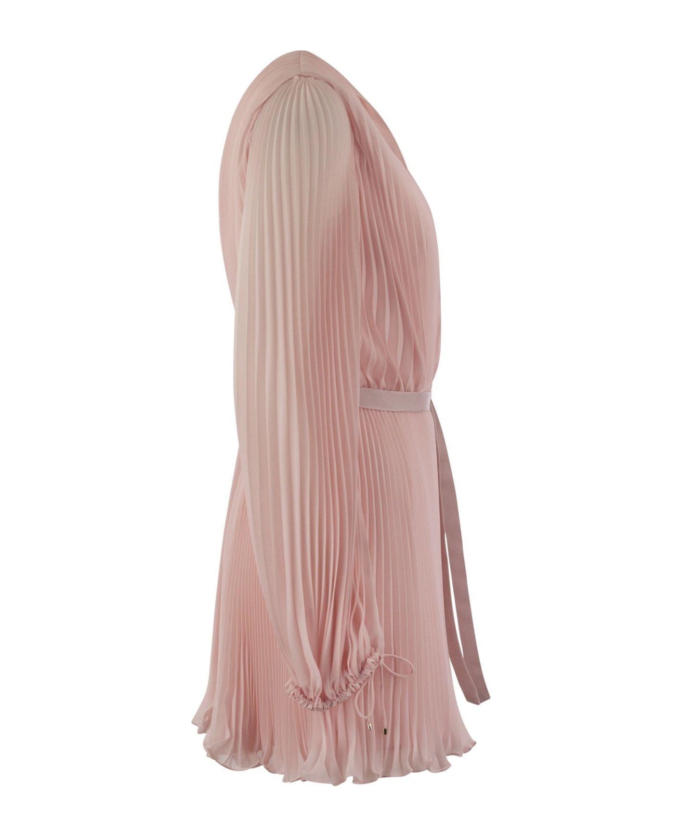 Max Mara V-neck Pleated Mini Dress - Pink