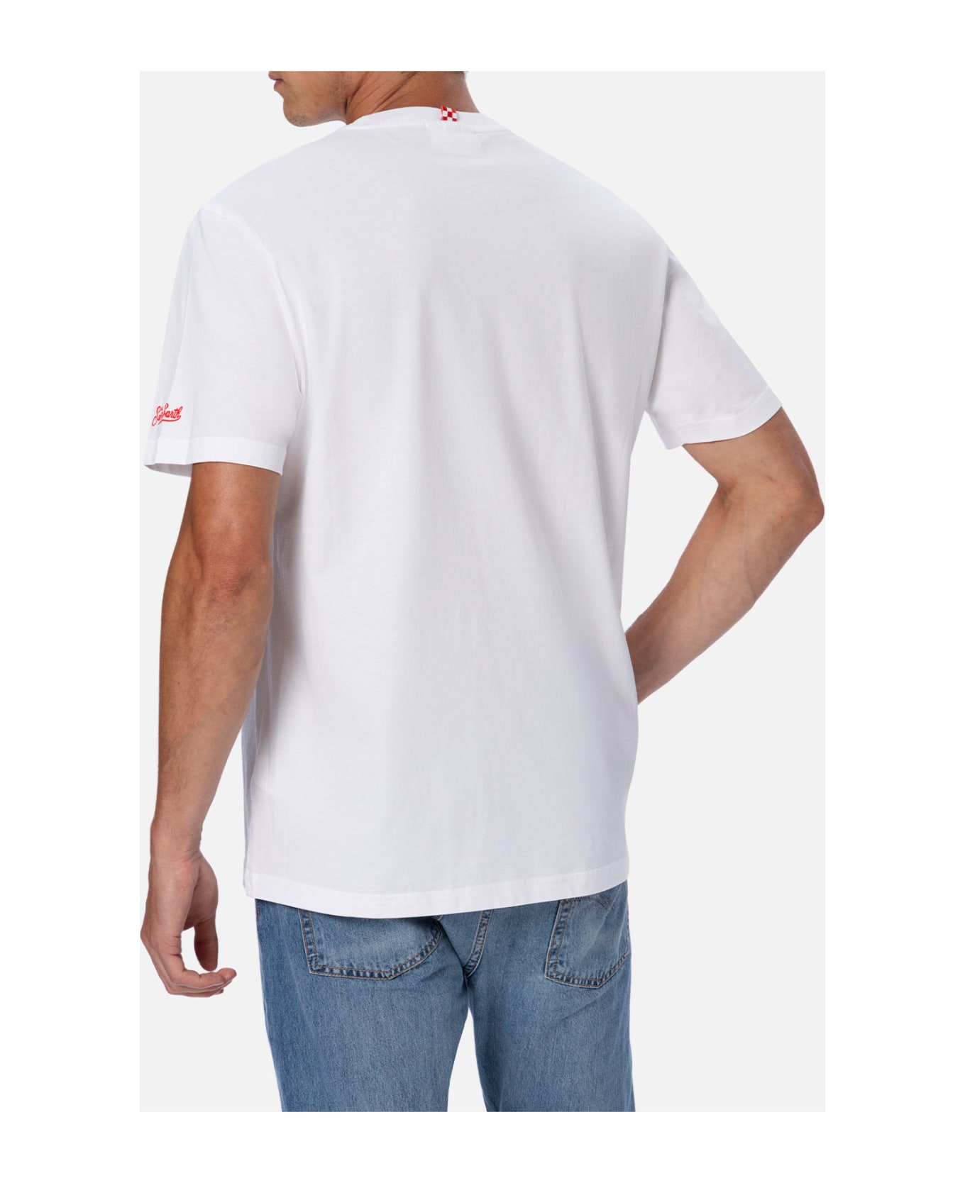 MC2 Saint Barth Man Cotton T-shirt With Montecarlo Placed Print And Embroidery - WHITE