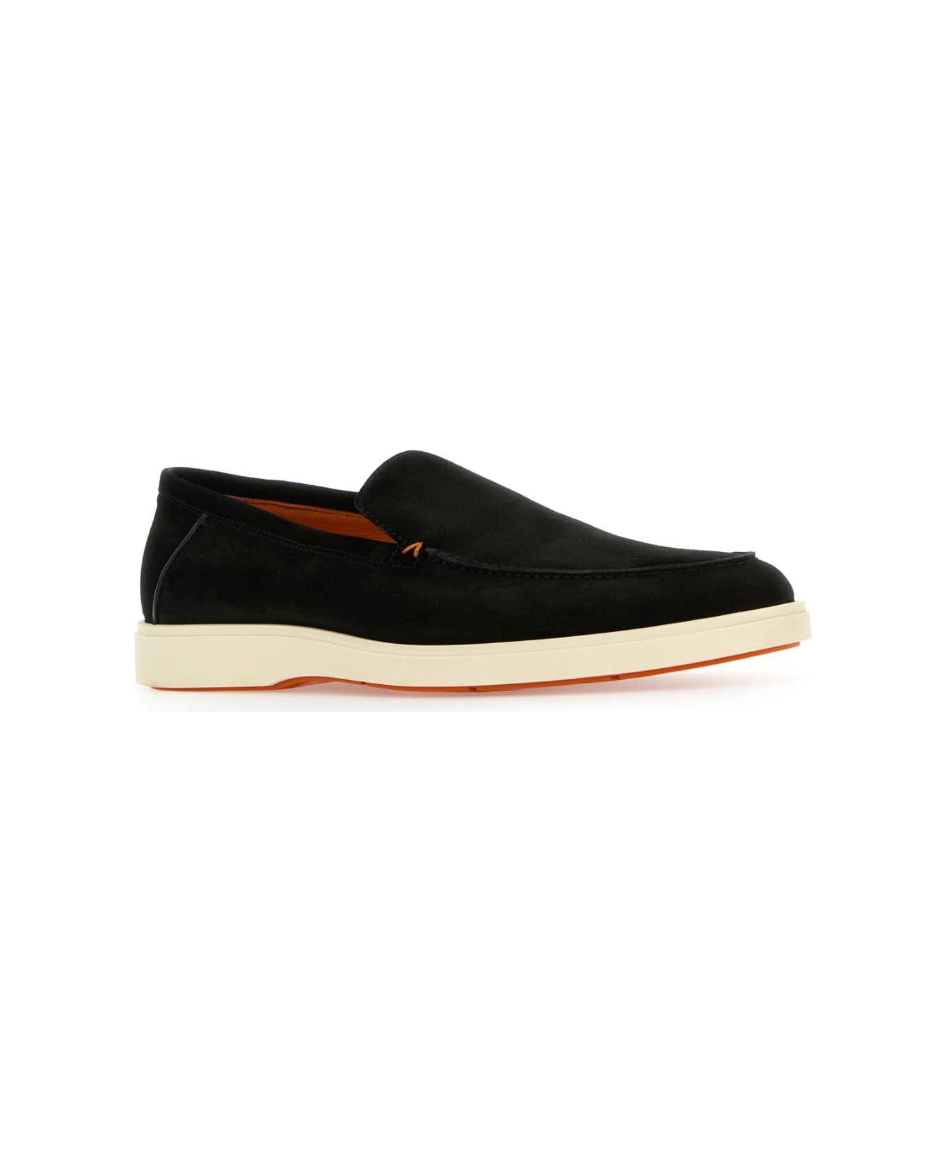Santoni Black Suede Botanist Loafers - BLACK
