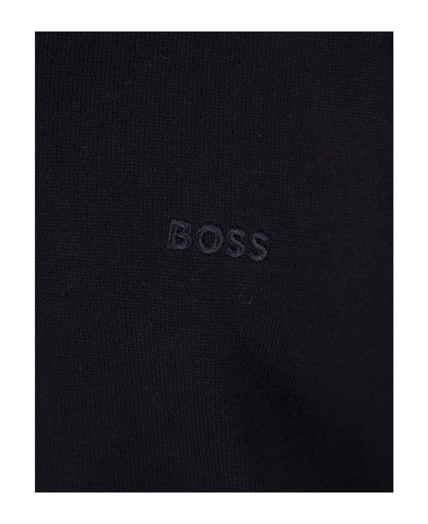 Hugo Boss Dark Blue Crew Neck Sweater With Embroidered Logo - Blue