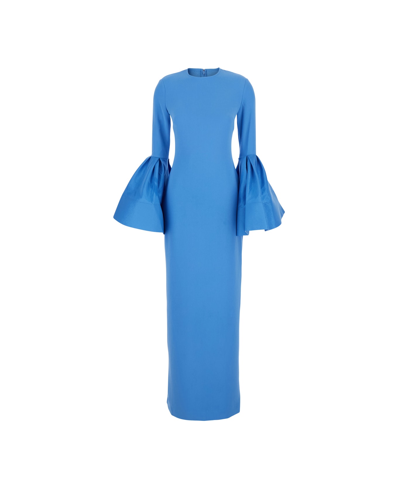 Solace London 
suri
 Blue Crewneck Long Dress With Puffed Long Sleeves In Tech Fabric Stretch Woman - Blu