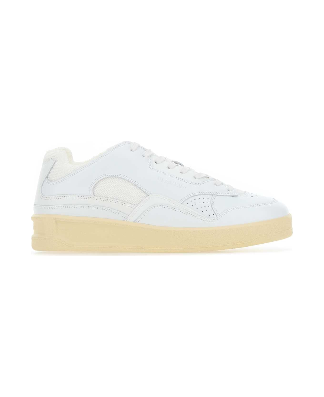 Jil Sander White Leather And Fabric Basket Sneakers - 100