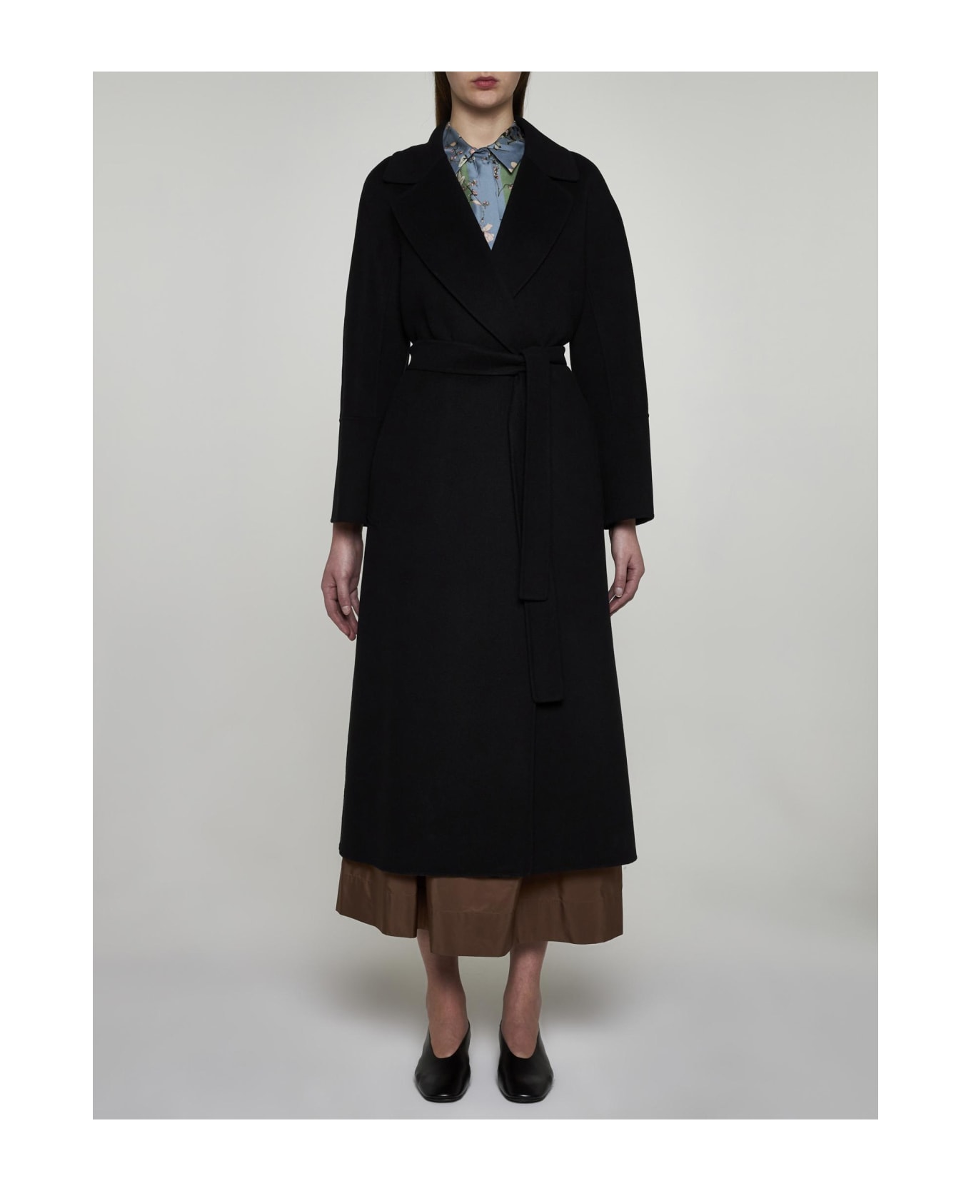'round-neck zipped jacket Nero Elisa Wool Coat - BLACK