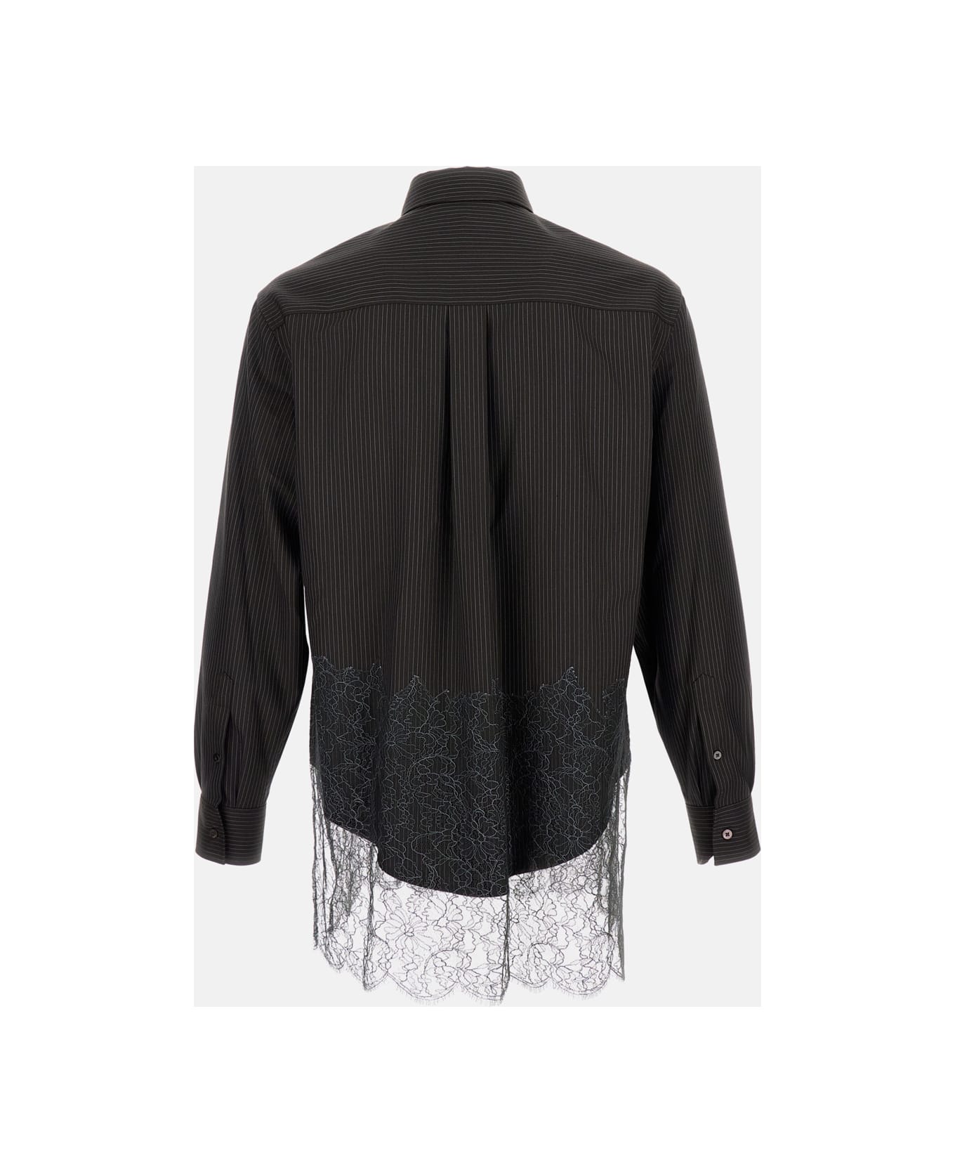Fendi Black Pinstripe Wool And Lace Shirt - Black