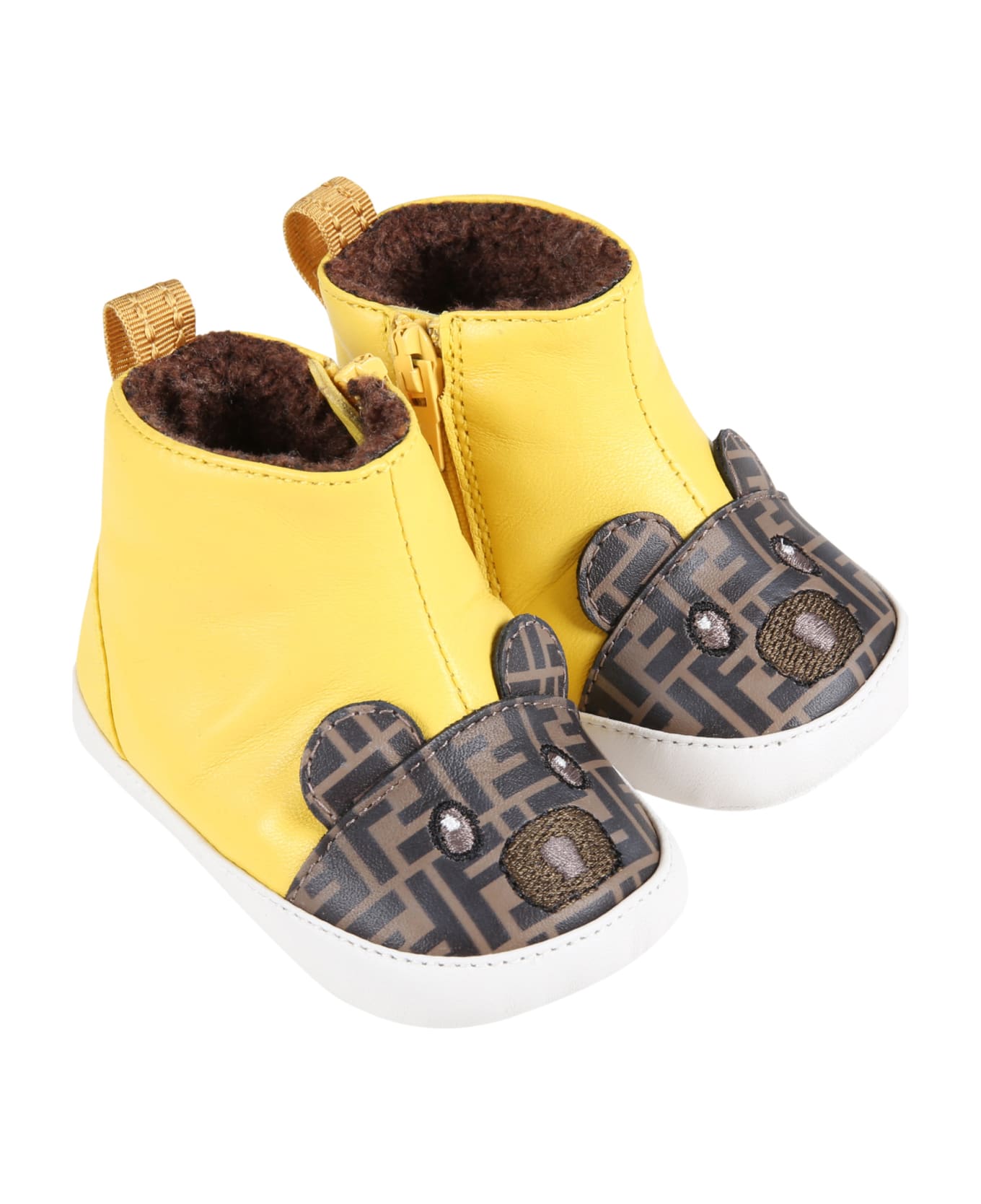 Fendi Yellow Boots For Baby Kids Wih Bear - Yellow