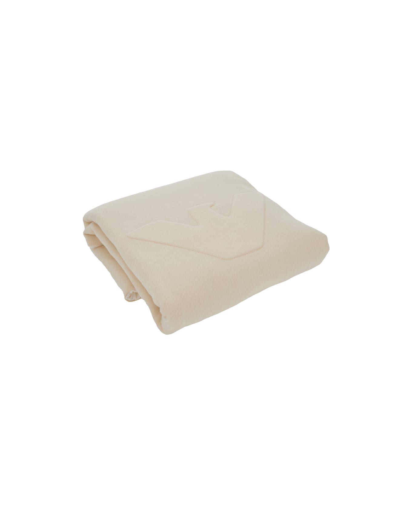 Emporio Armani Beige Blanket With Logo Embroidery On The Front In Cotton Home - Beige