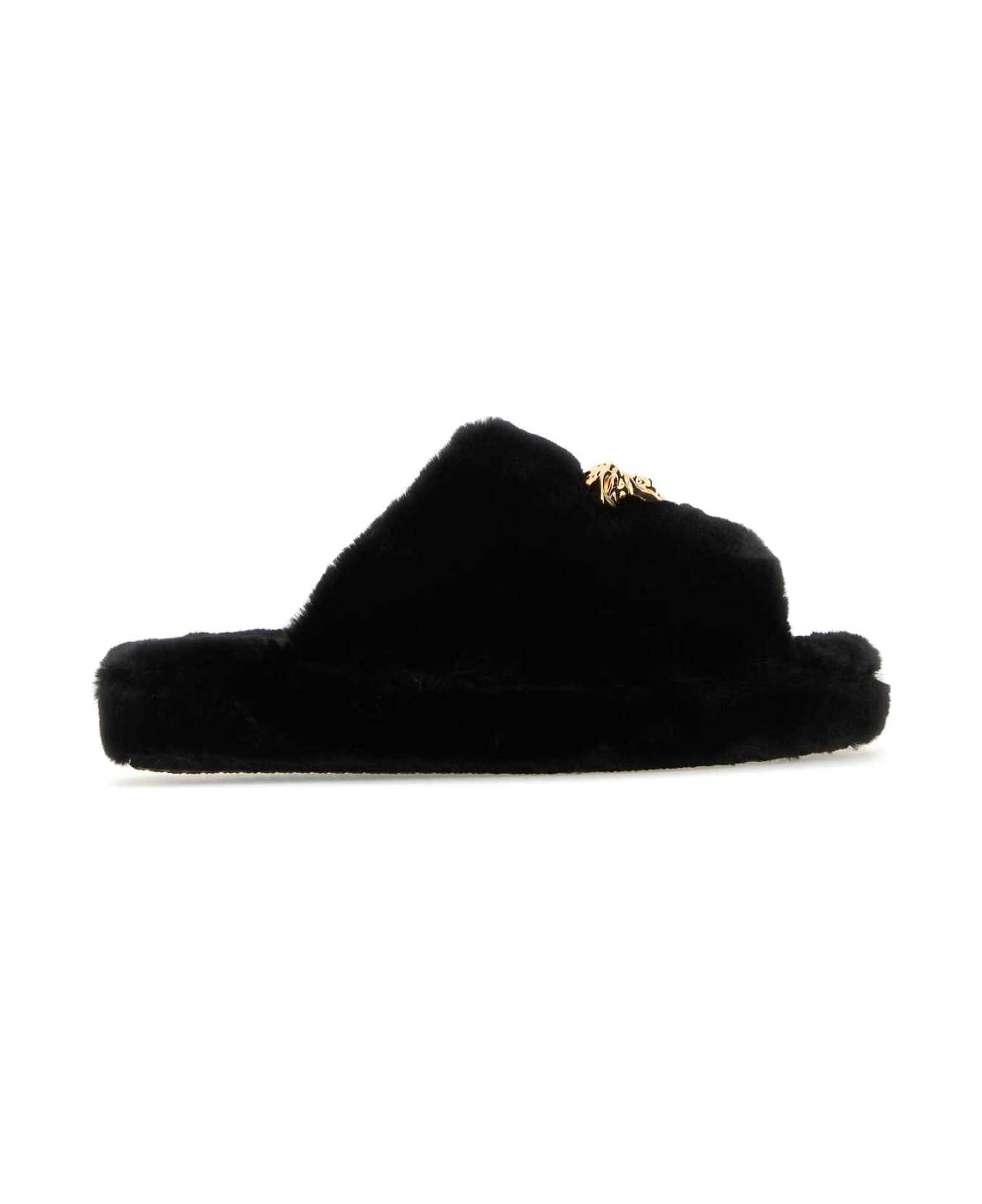 Versace Black Eco Fur Slippers - Z1008 フラットシューズ