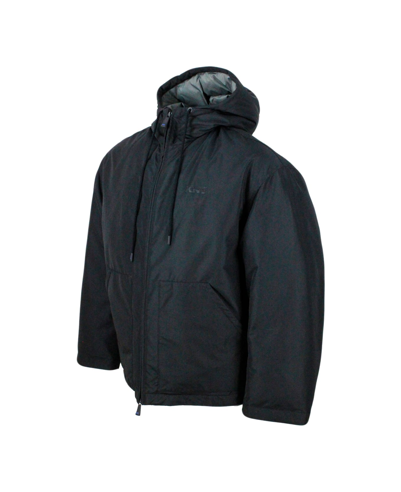 Kiton Knt Down Jacket In Technical Fabric With Hood With Drawstring With Smooth Exterior And Boudin Quilted Interior In Contrasting Color. Small Matching Lo - Black ダウンジャケット