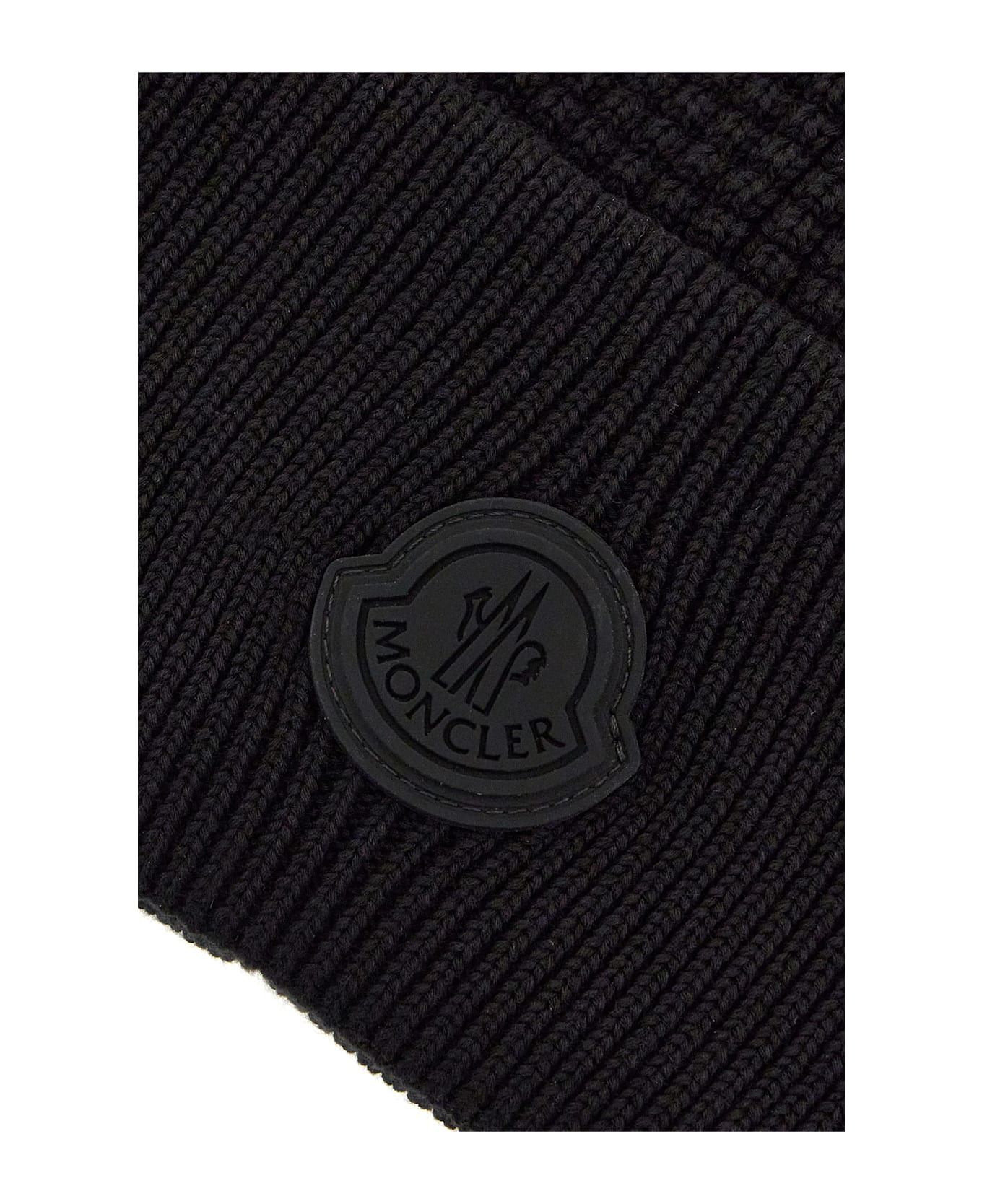 Moncler Black Cotton Beanie Hat - BLACK