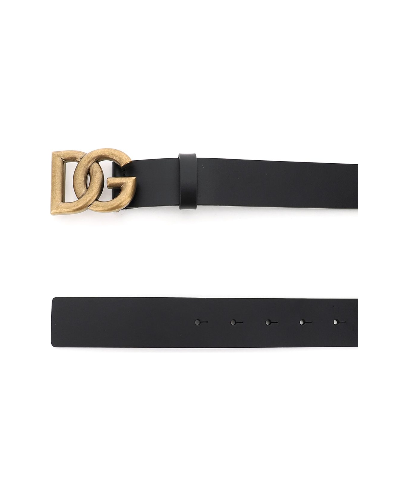 Dolce & Gabbana Lux Leather Belt With Crossed Dg Logo - Nero ベルト
