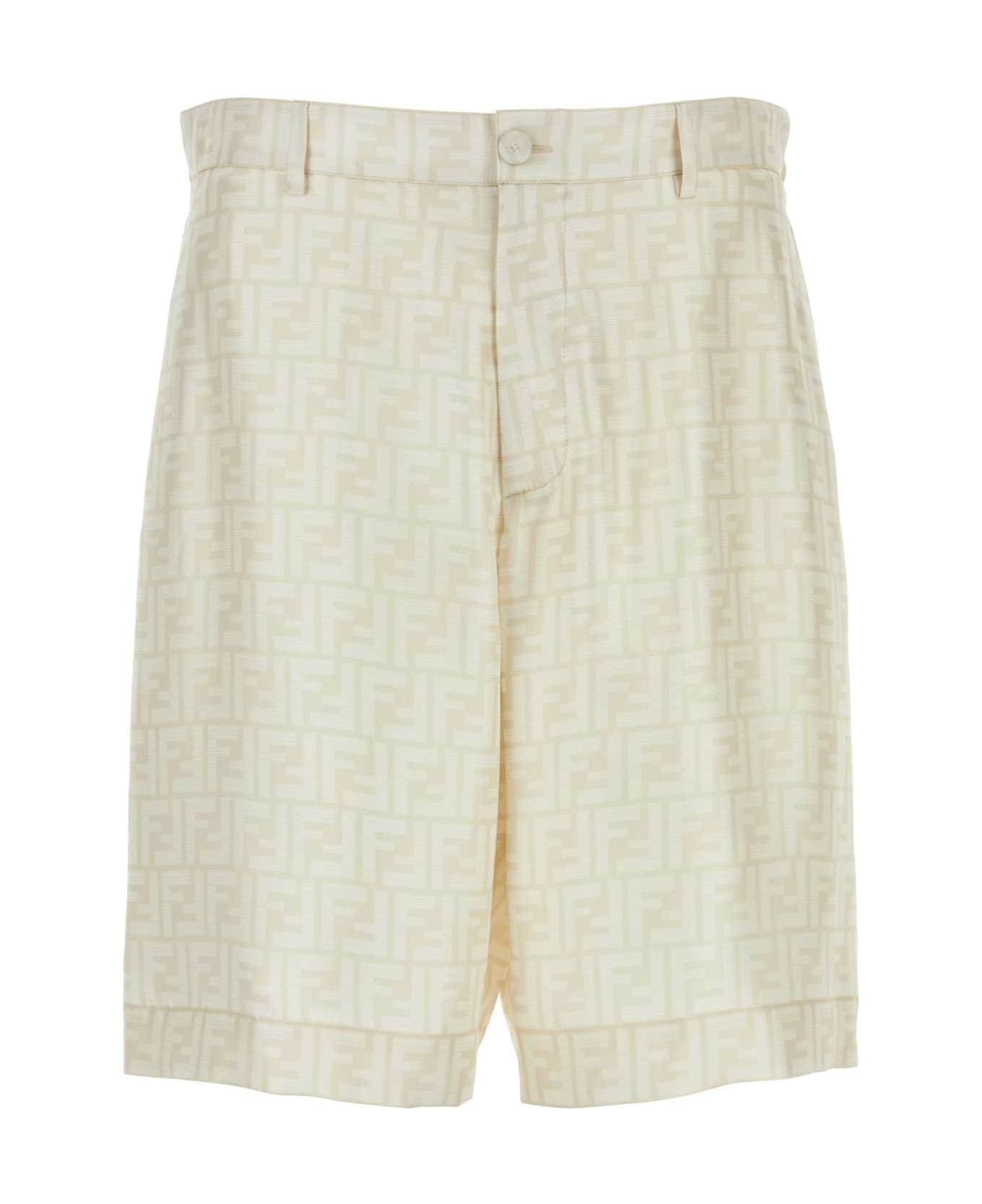 Fendi Embroidered Silk Bermuda Shorts - NATURALENATURALE