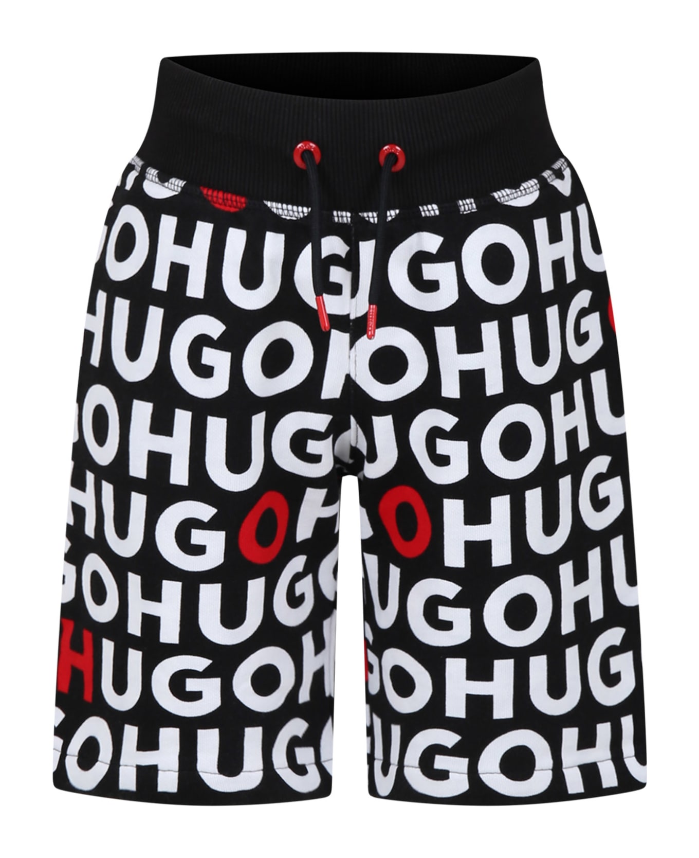 Hugo Boss Black Shorts For Boy With All-over Logo - Black