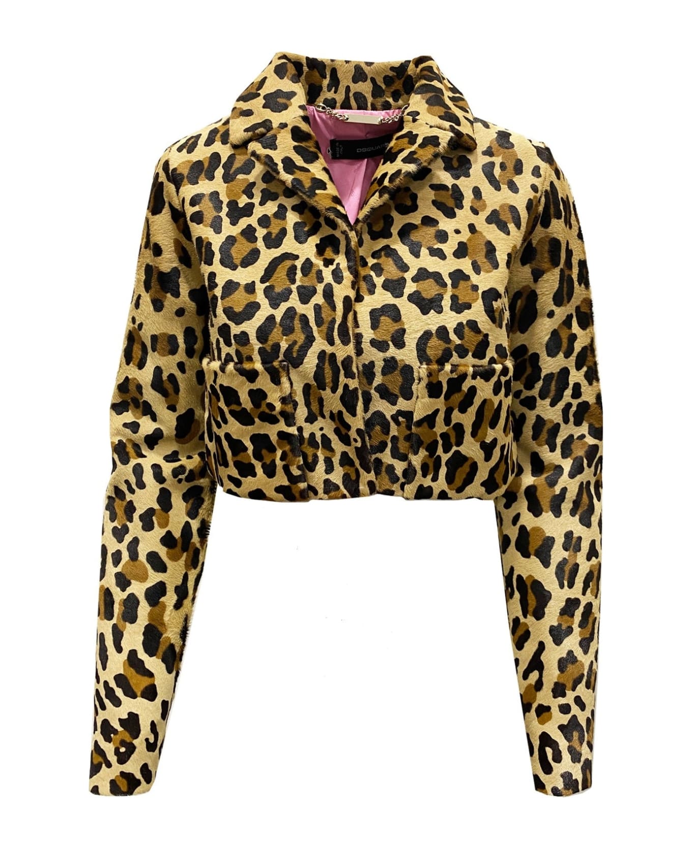 Dsquared2 Leopard Calf Hair Cropped Jacket - Brown