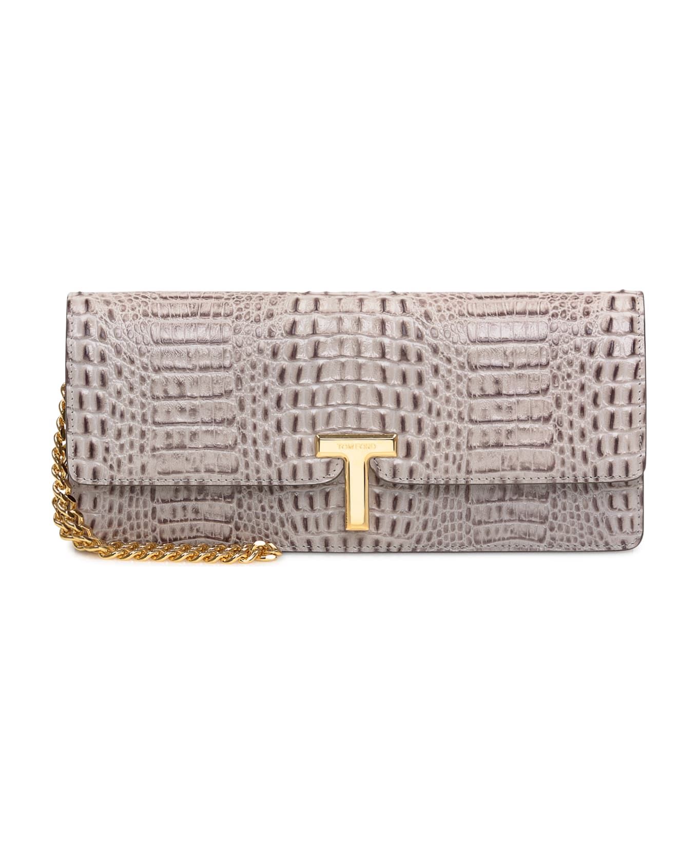 Tom Ford Crocodile Evening Clutch - PEARL GREY