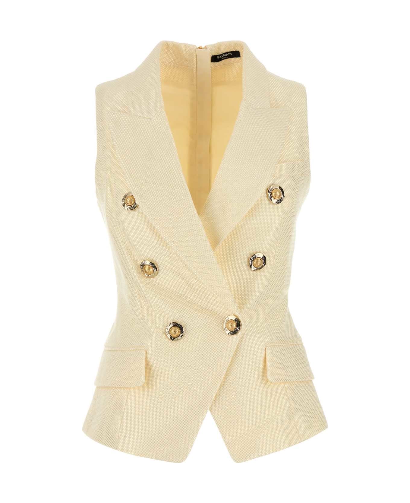 ベスト・ジレ BALMAIN FW25 Cream jacquard vest (FF1AG740VI29 0CF) Balmain Cream Jacquard Vest | italist