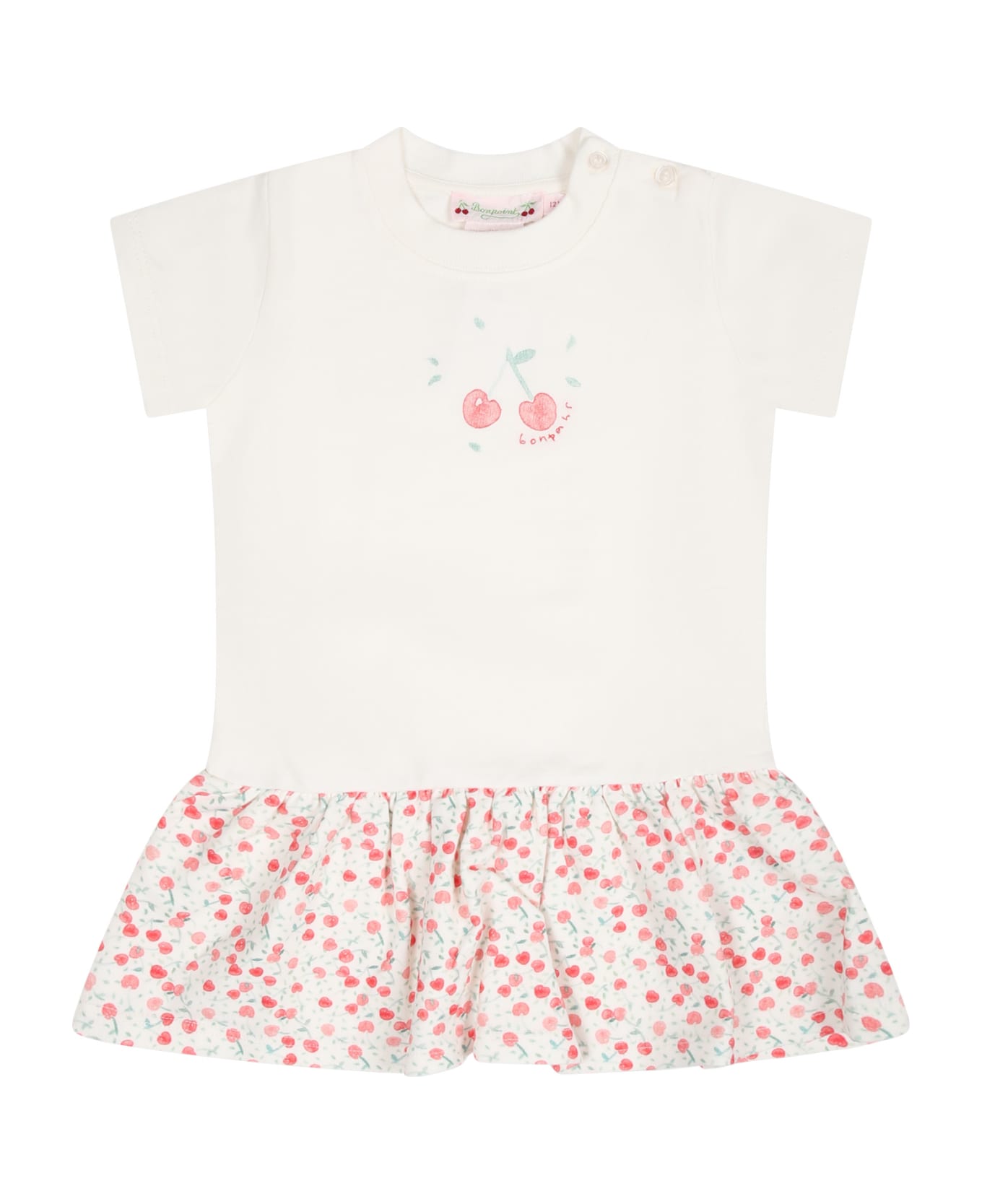 Bonpoint White Casual Dress For Girl With Cherries - White