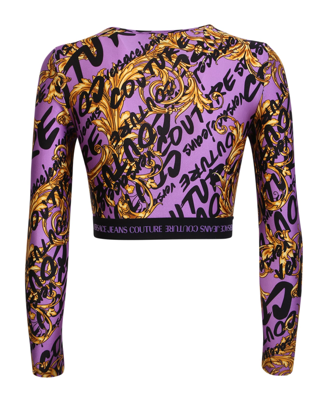 Versace Jeans Couture Cropped T-shirt With Baroque Print Purple - Multi