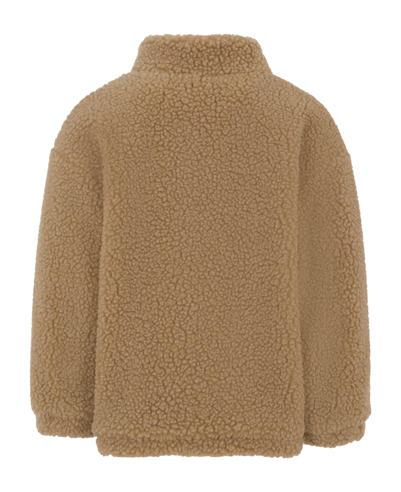 Fendi Brown Faux Fur Coat For Girl With Logo - Brown
