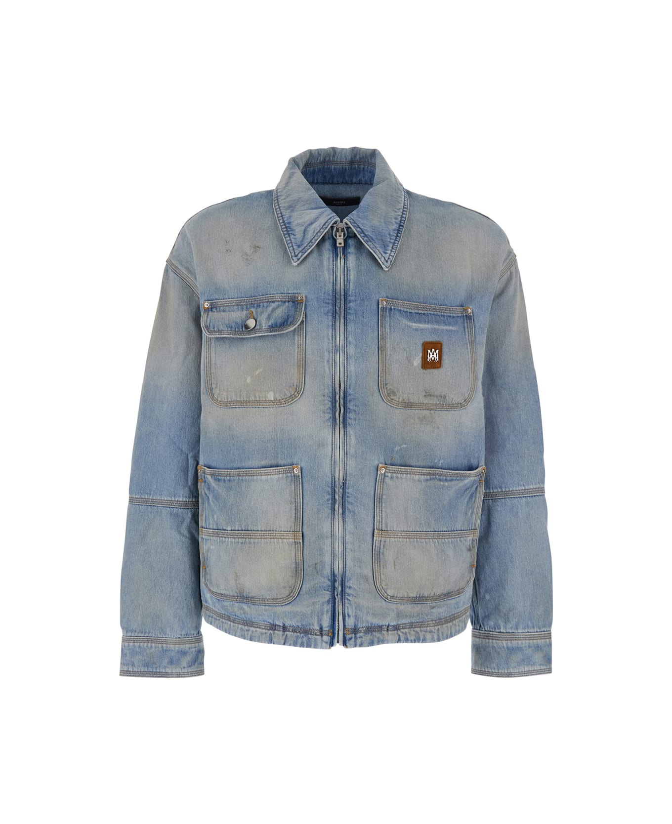 AMIRI Blue Jacket With Classic Collar And Logo Patch On Front And Rear In Denim Man - Blu