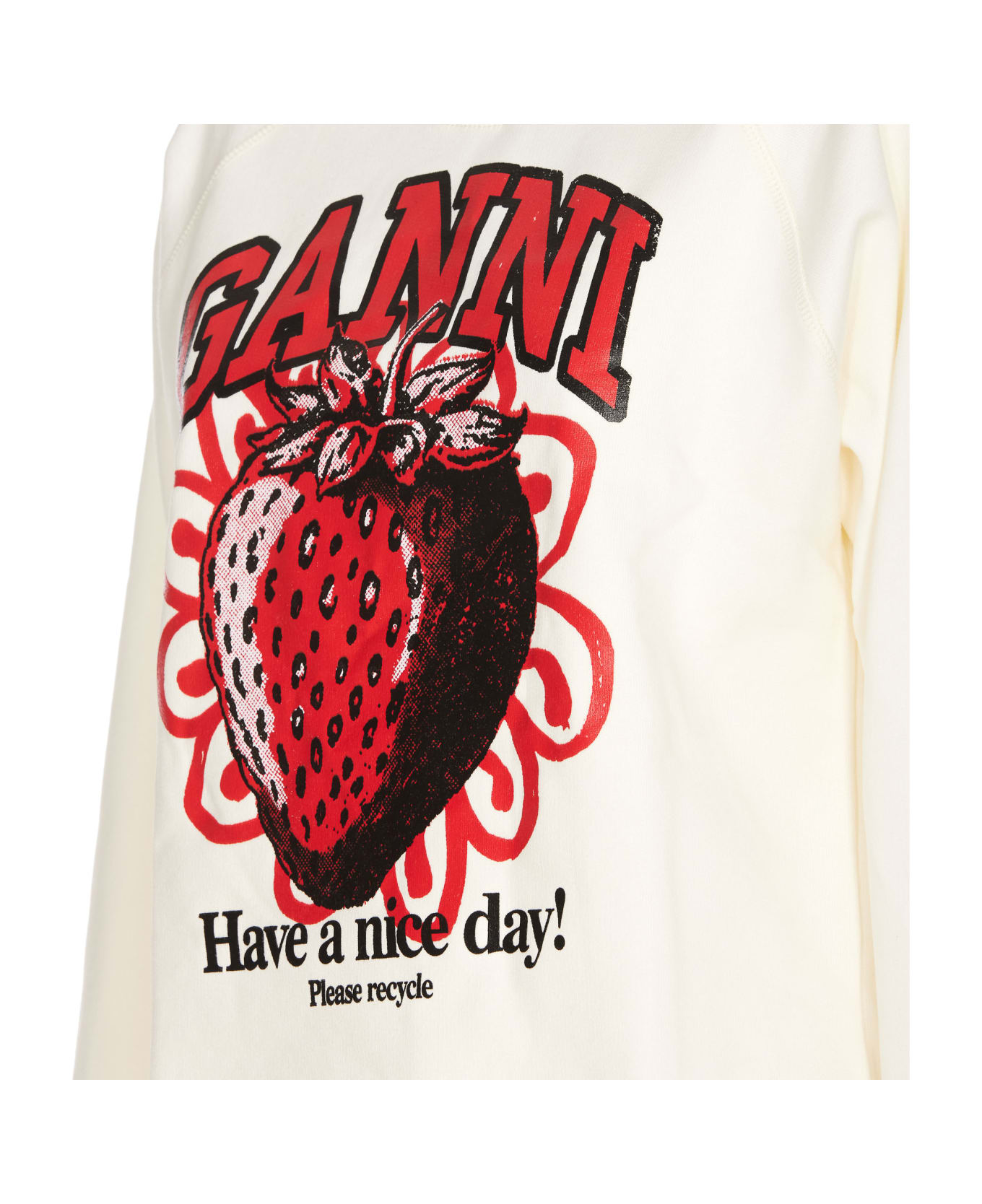 Ganni Isoli Raglan Strawberry Sweatshirt - WHITE