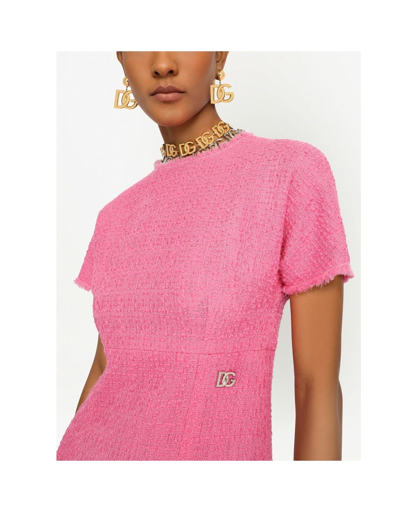 Dolce 
Gabbana Rachel Tweed Dress With Dg Logo - Pink