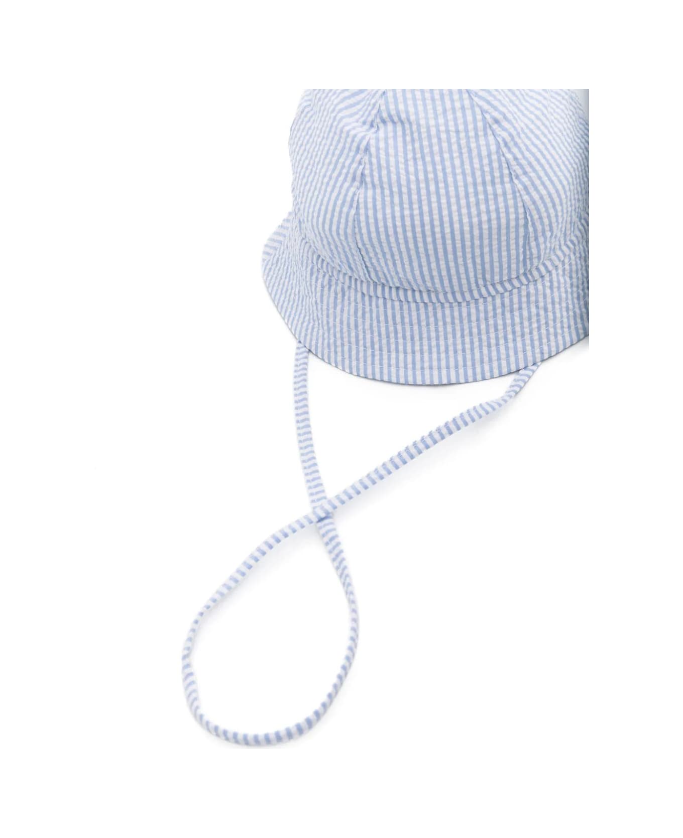Il Gufo Light Blue Striped Seersucker Hat - Azzurro