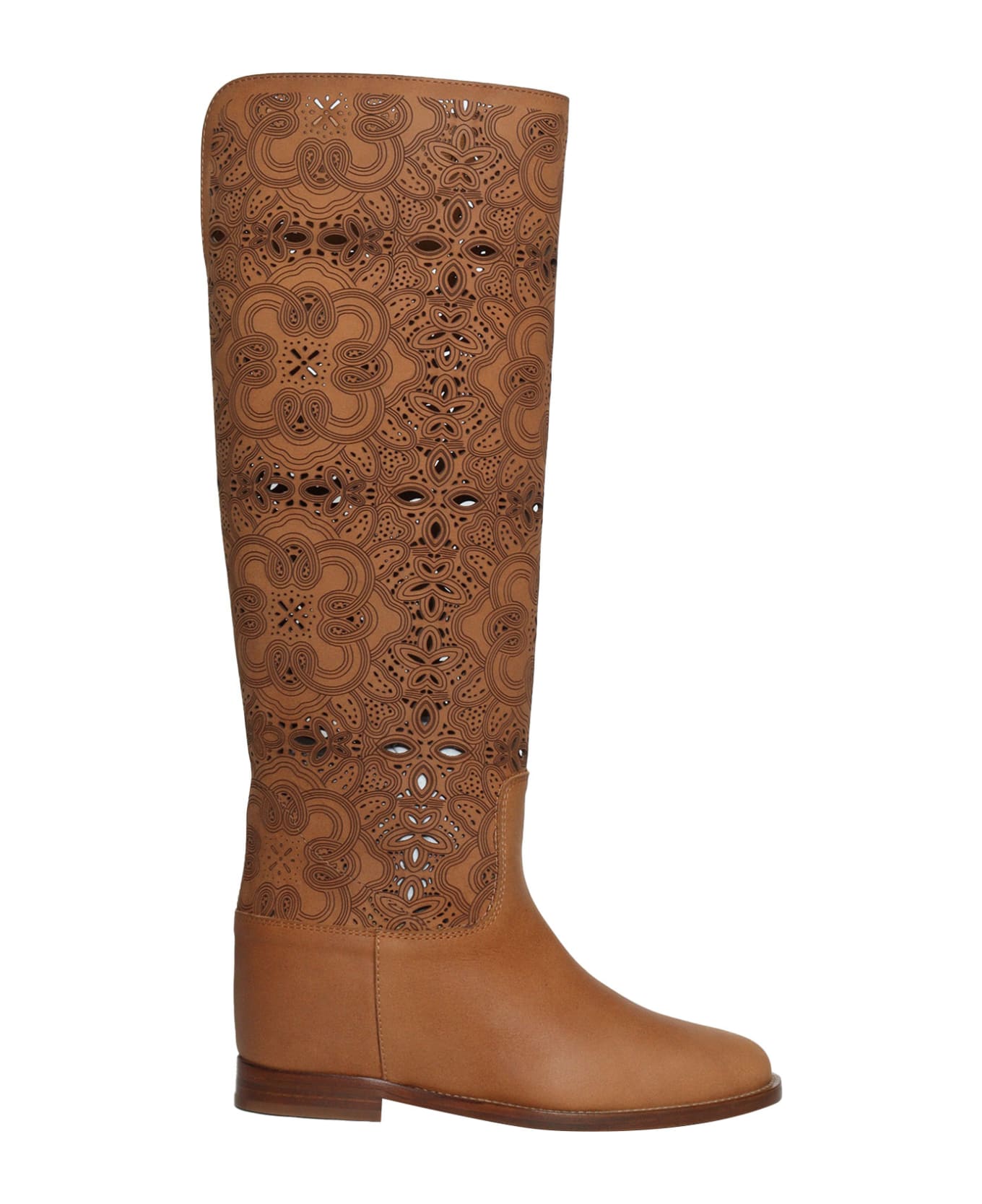 Via Roma 15 Brown Perforated Boots - BROWN