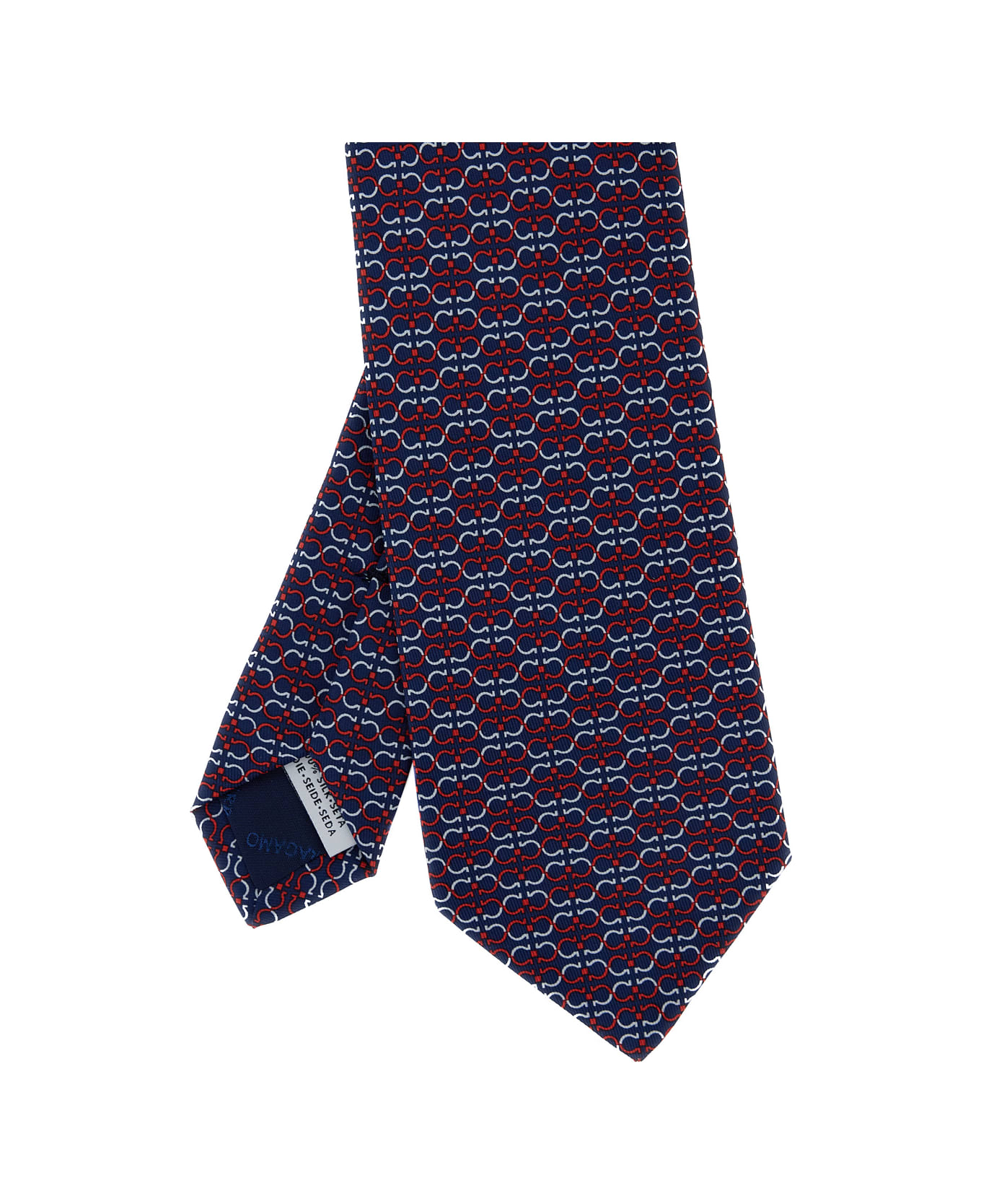Ferragamo Multicolor Tie With All-over Print In Silk Man - BLUE/RED