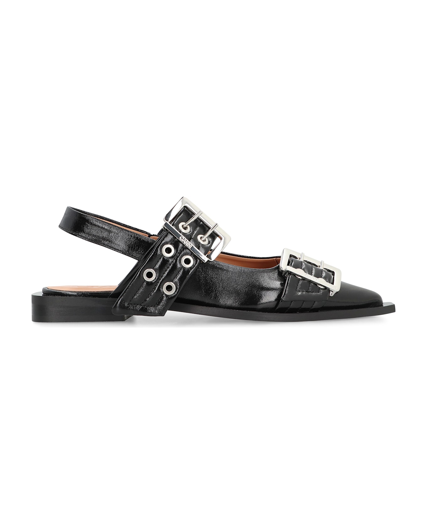 Ganni Feminine Buckle Faux Leather Slingback Pumps - black