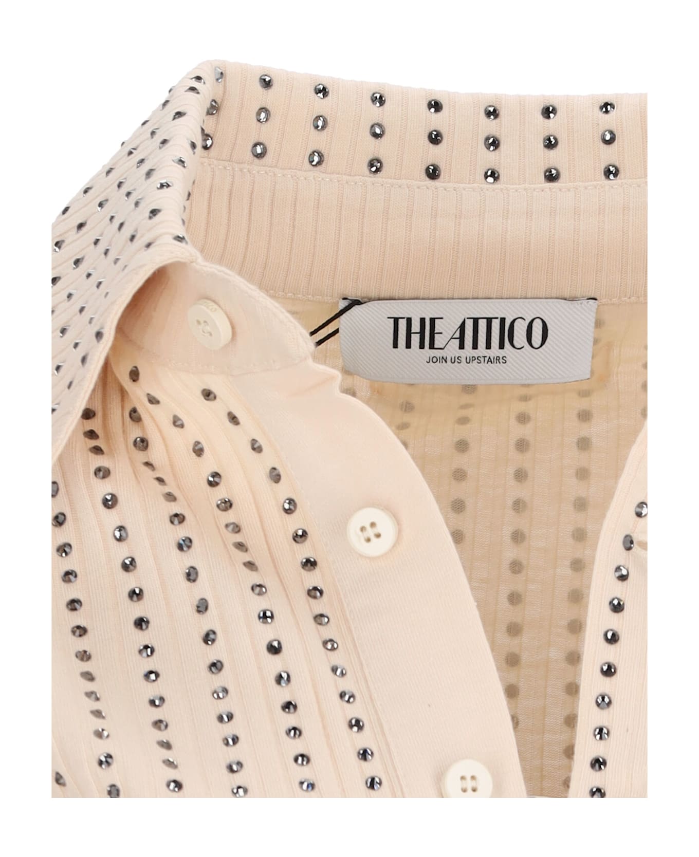 The Attico Crystal Polo Shirt - Cream
