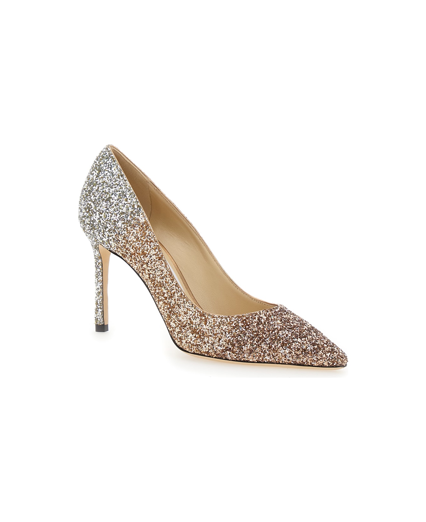 Jimmy Choo 'romy' Multicolor Pumps With All-over Glitters In Fabric And Leather Woman - Champagne