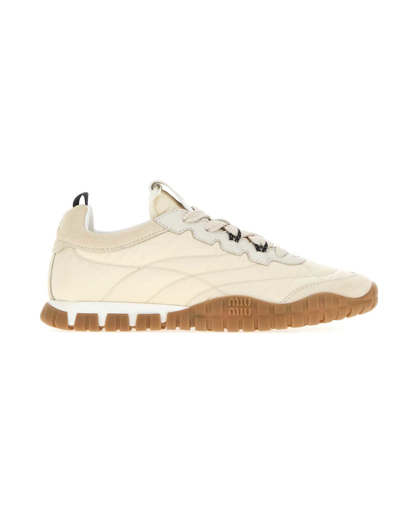 Miu Miu Sand Re-nylon And Suede Sneakers - Ivory スニーカー